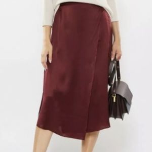 VINCE - Drape Panel Silk MIDI Skirt in Merlot Women’s size Small NWT